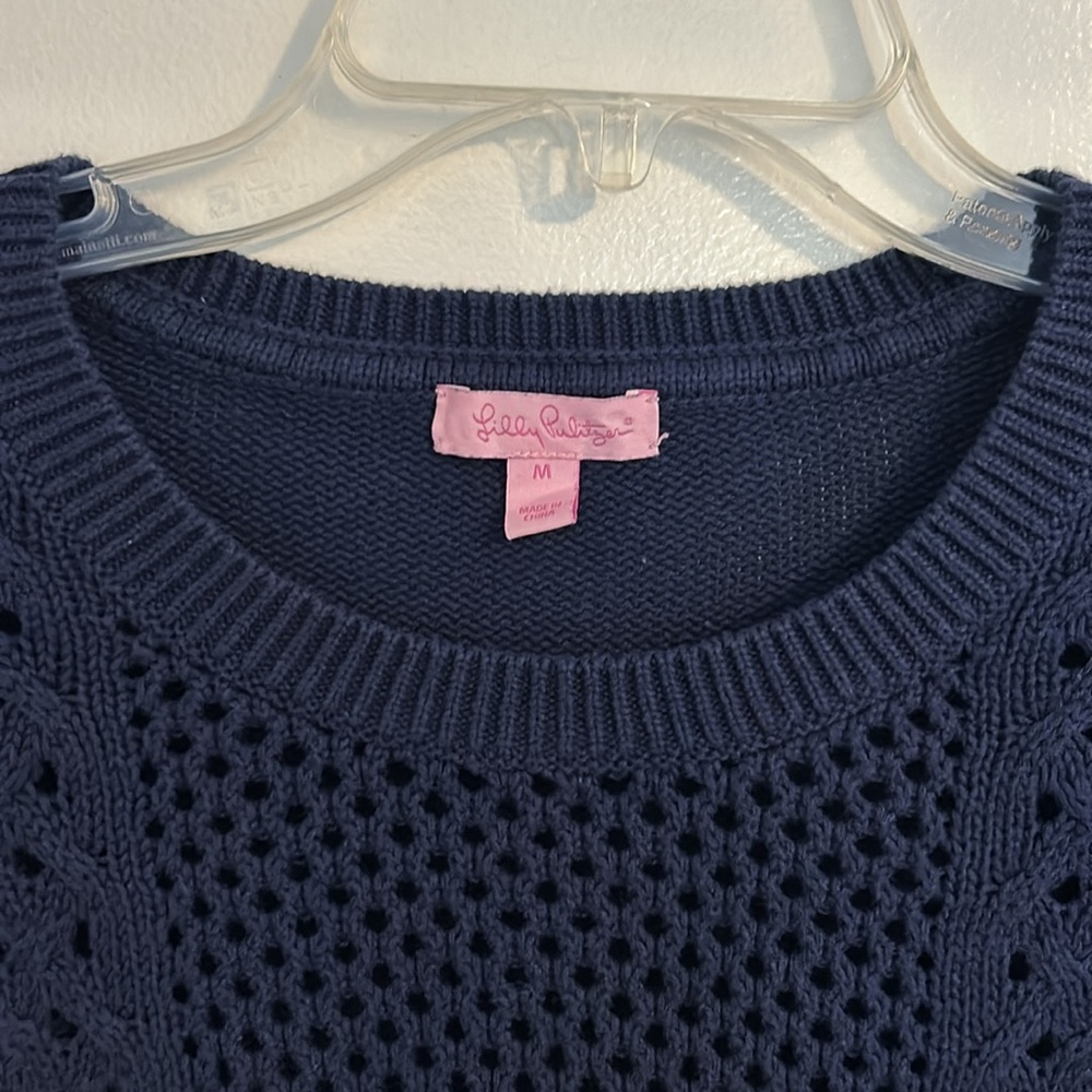 Lilly Pulitzer Navy Blue Open Knit Crewneck Sweater - Picture 4 of 14